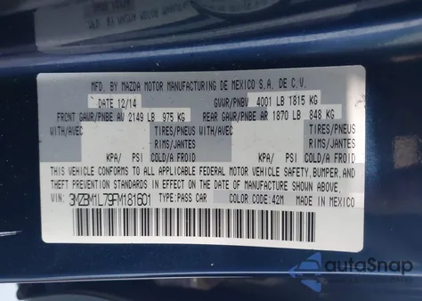2015 Mazda Mazda3 I Touring from USA, damaged, VIN 3MZBM1L79FM181601